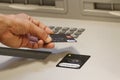 A customer paying using contactless credit cards payment system. Royalty Free Stock Photo