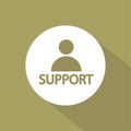 Customer person SUPPORT icon. User assistance Vector symbol. Rounded square background. Flat design long shadow style. Royalty Free Stock Photo