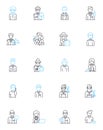 Customer profiling linear icons set. Segmentation, Demographics, Psychographics, Behavior, Purchase, Attitudes
