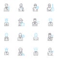 Customer profiling linear icons set. Segmentation, Demographics, Psychographics, Behavior, Purchase, Attitudes