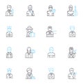 Customer profiling linear icons set. Segmentation, Demographics, Psychographics, Behavior, Purchase, Attitudes