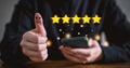 Customer rate their satisfaction ranking for experience review survey with smart phone and laptop