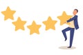 Customer rating. People with stars. Clients satisfaction. Consumer survey. Standing man with grade icons. Service Royalty Free Stock Photo