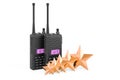 Customer rating of portable radios walkie-talkie. 3D rendering