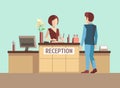 Customer at reception. Vector concept in flat style