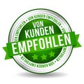 Customer Recommended Button - Online Badge Marketing Banner with Ribbon. German-Translation: Von Kunden empfohlen