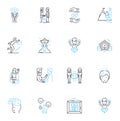 Customer relations linear icons set. Satisfaction, Loyalty, Engagement, Trust, Communication, Service, Relationships