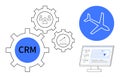CRM System with Analytics and Aviation Concept Displayed in Gear Icons and Digital Interface Royalty Free Stock Photo