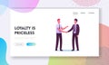 Customer Relationship Management Landing Page Template. Business Partners Men Handshaking and Partnership Royalty Free Stock Photo