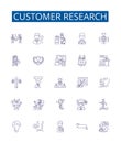 Customer research line icons signs set. Design collection of Customer, research, survey, insight, feedback, segmentation