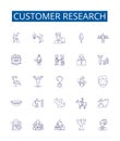 Customer research line icons signs set. Design collection of Customer, research, survey, insight, feedback, segmentation