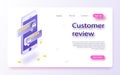 Customer review concept. Feedback, reputation and quality concept. Review rating on mobile phone vector illustration