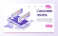 Customer review concept. Feedback, reputation and quality concept. Review rating on mobile phone vector illustration