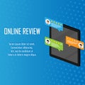 Customer review concept. Feedback, reputation and quality concept. Hand pointing, finger pointing to five star rating. Customer