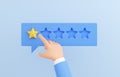 Customer review 3d render - human hand marking 1 star on speech buble. Negative client experience concept.