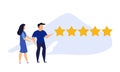 Customer review five star choice vector illustration satisfaction man and woman. Concept business success feedback good quality