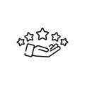 Customer review icon line. Feedback. Star in the hands. Status good quality. Vector on isolated white background. EPS 10