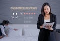 Customer review satisfaction feedback survey concept, User give rating to service experience on tablet computer, evaluate quality Royalty Free Stock Photo