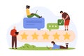 Customer review, tiny people rate clients experience in survey, give 5 stars in feedback