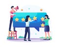 Customer reviews concept illustration with people giving five stars rating, positive feedback, satisfaction, and evaluation Royalty Free Stock Photo