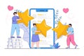 Customer reviews concept illustration. People holding rating stars. People leave feedback, comments, satisfaction level and