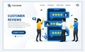 Customer reviews concept, People giving stars rating, feedback, satisfaction, and evaluation. Modern flat landing page template