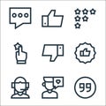 customer reviews line icons. linear set. quality vector line set such as quote, customer, customer service, like, thumbs down,