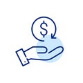 Customer reward icon. Dollar sign with renew arrow in hand. Pixel perfect