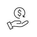 Customer reward symbol. Dollar sign with renew arrow in hand. Pixel perfect icon