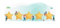Customer`s giving five star rating. User feedback review scroll. Flat vector illustration modern character design.
