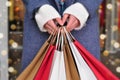 customer& x27;s hand holding shopping bag Royalty Free Stock Photo