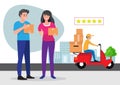 Customer`s impression of the service in online shopping delivery A full five-star customer rating. vector illustration