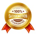 Customer satisfaction guarantee golden circle badge red festive ribbon place for text vector