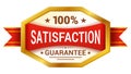 Customer satisfaction guarantee sign one hundred percent golden badge red ribbon isometric vector Royalty Free Stock Photo