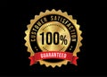 Customer satisfaction guaranteed golden badge on black background