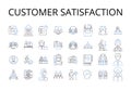 Customer satisfaction line icons collection. Client contentment, Patron pleasure, Shopper cheer, Consumer joy, Audience