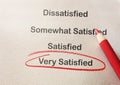 Customer satisfaction survey with Very Satisfied text circled in red pencil Royalty Free Stock Photo