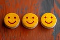 Customer sentiment Smiley faces on wooden buttons convey positive reviews