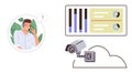 Customer Support Agent Working with Data and Cloud Surveillance Technology Integration Royalty Free Stock Photo