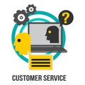 Customer Service Business Concept Sign With Laptop, Gears And Question Mark