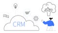 CRM Cloud System with Iconic Elements for Communication, Shopping, and Automation in Minimalist Design Royalty Free Stock Photo
