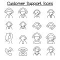 Customer service & Call Center icon set in thin line style