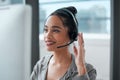 Customer service, computer and woman consultant in office for online crm consultation or enquiries. Telemarketing