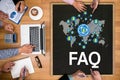 Customer Service FAQs , FAQ Question Information Frequently Asked Question , business hand clicking FAQ or Frequently asked quest Royalty Free Stock Photo