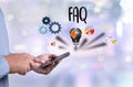 Customer Service FAQs , FAQ Question Information Frequently Asked Question , business hand clicking FAQ or Frequently asked quest