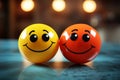 Customer service feedback concept closeup of couple with smiley faces Royalty Free Stock Photo