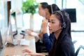 Customer service with friendly, man and woman call center and operator for support client. Royalty Free Stock Photo