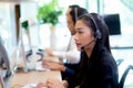 Customer service with friendly, man and woman call center and operator for support client. Royalty Free Stock Photo