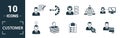 Customer Service icon set. Include creative elements agent console, case priority, satisfaction, helpdesk, knowledge base icons.