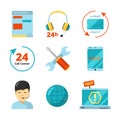 Customer service icon. Support 24h business help call center managers computer chat consultant vector flat symbols